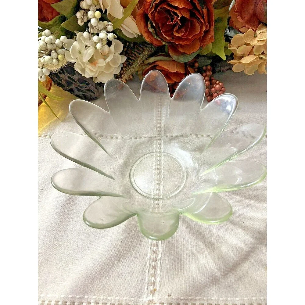 Vintage Clear Glass Lotus Flower Bowl  9 Inches Across